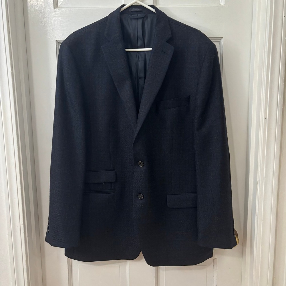 Lauren Ralph Lauren Mens 44R Deep Blue‎ Wool Blazer Heritage Brown Elbow Patches